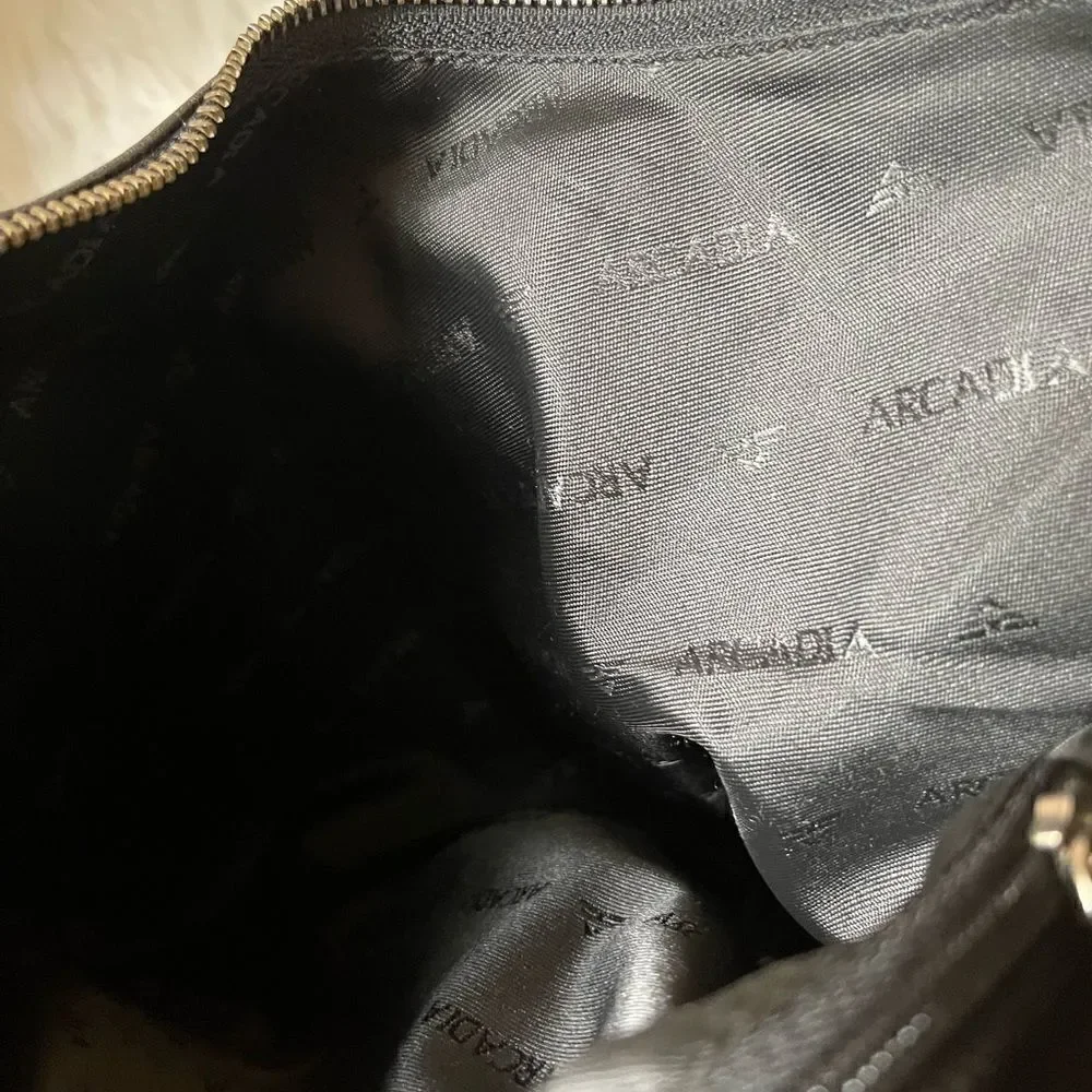 Arcadia gray Italian soft leather shoulder bag with extended silver tone…